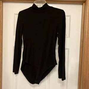 Mango Pop Women's Long Sleeve Mock Neck Bodysuit Black Size L